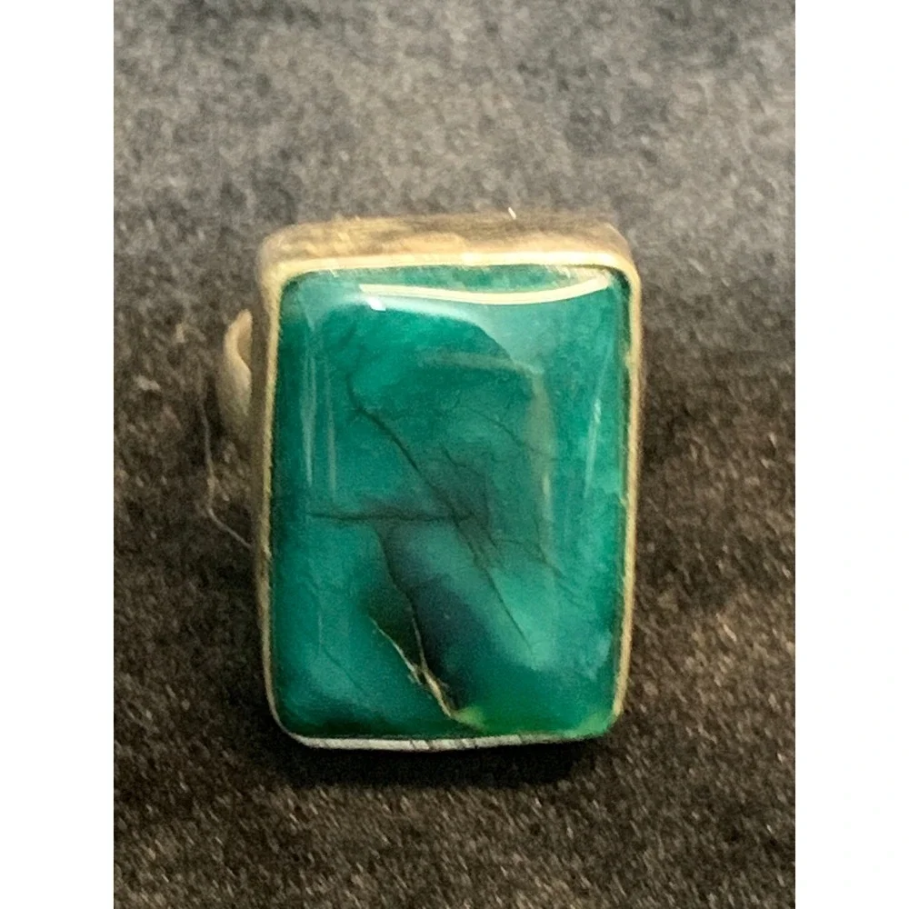 Vintage Artisan Sterling Silver Aqua Green Stone Statement Ring 925 Size 6